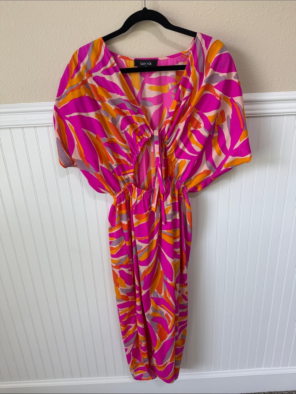 fab'rik Pink and Orange Printed V-Neck Dress